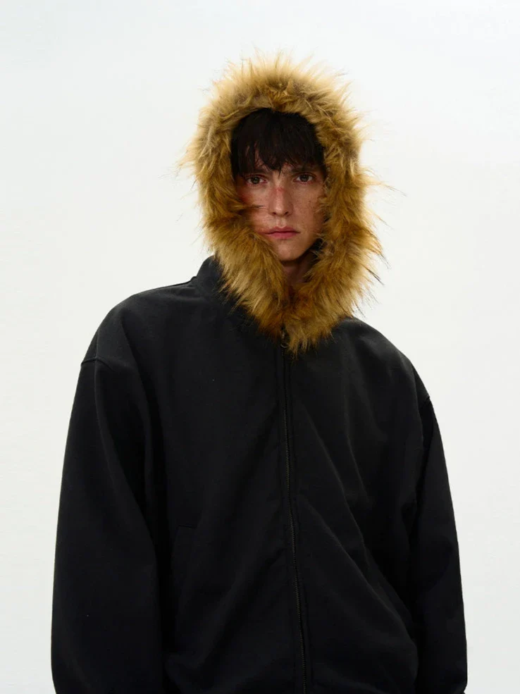 Faux Fur Hooded Zip Jacket with Pockets - Image 14