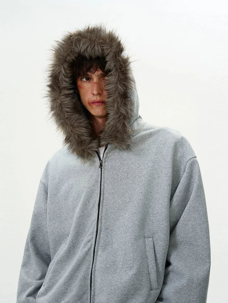 Faux Fur Hooded Zip Jacket with Pockets - Image 6