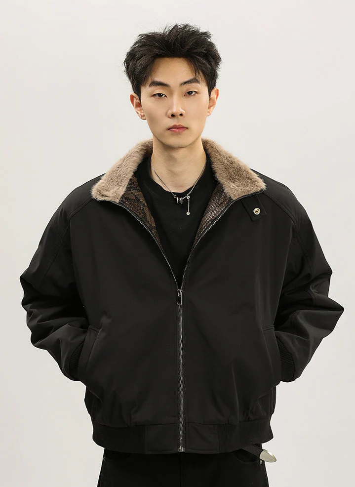 Faux Fur Lined Bomber Jacket with Snakeskin Detail - Image 15