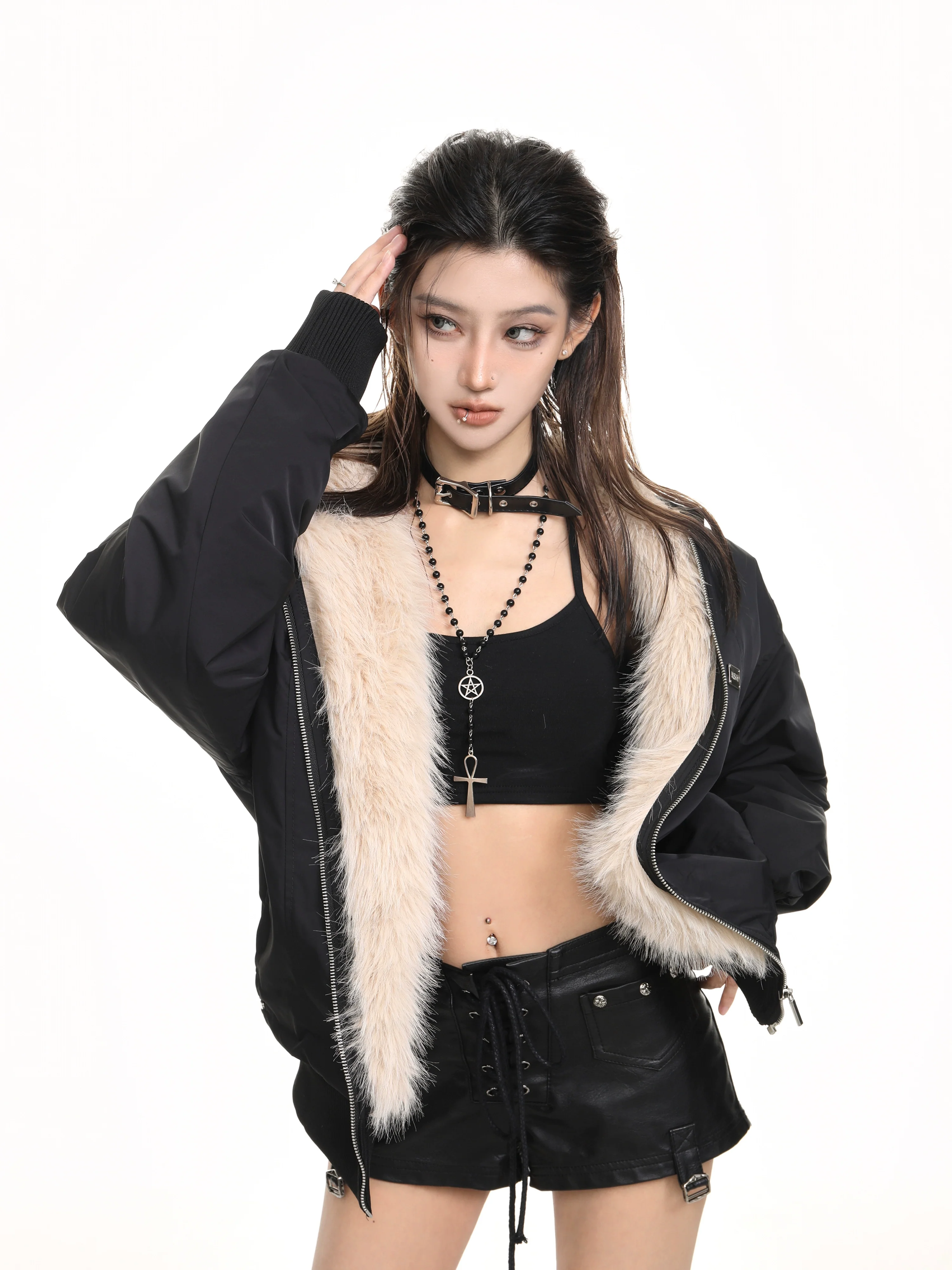 Faux Fur Lined Oversized Hooded Zip Jacket - Image 3