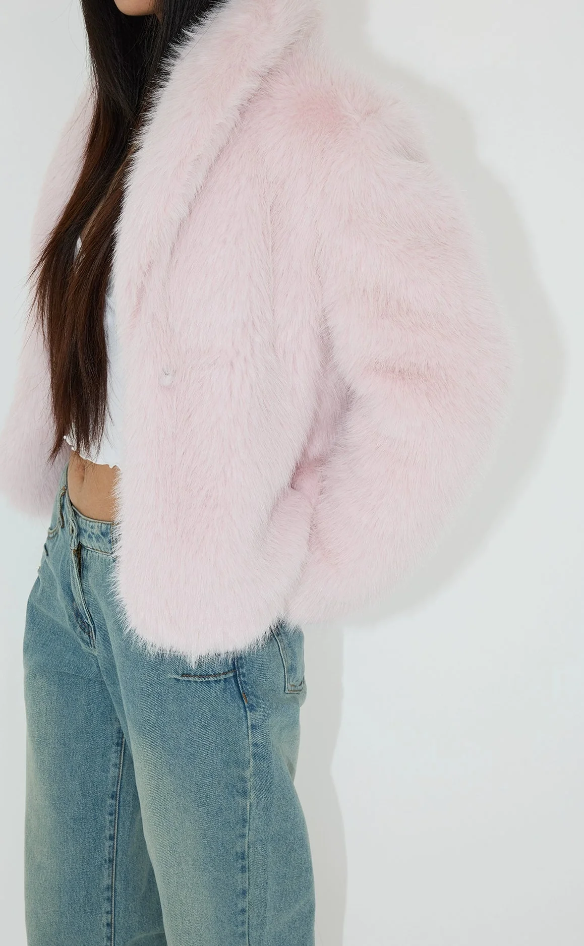 Faux Fur Neck-Lapel Cropped Coat - Image 12