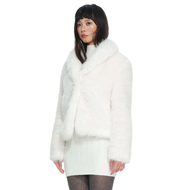 Faux Fur Neck-Lapel Cropped Coat - Image 5