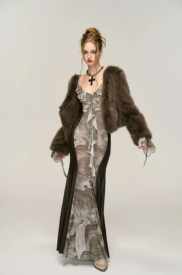 Faux Fur V-Neck Short Coat - Image 9