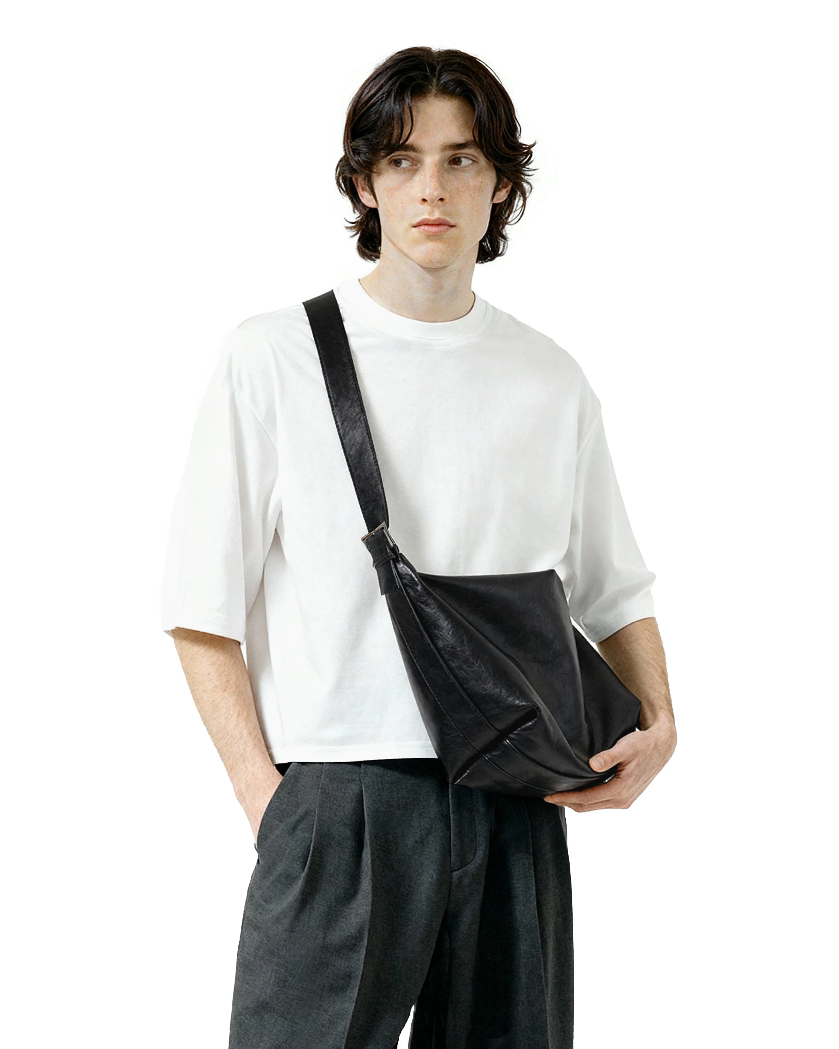 Faux Leather Lightweight Messenger Bag - Image 3