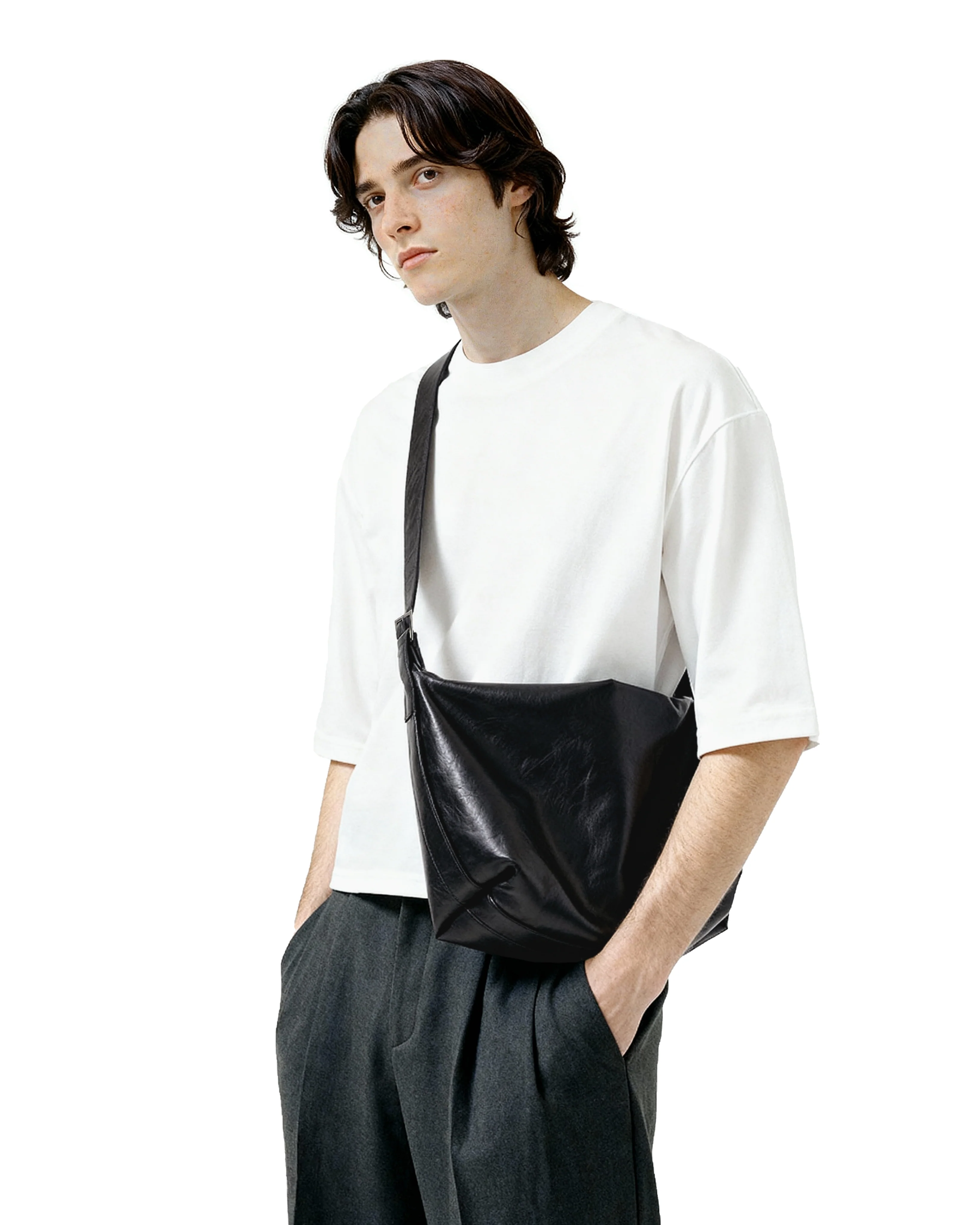 Faux Leather Lightweight Messenger Bag - Image 4