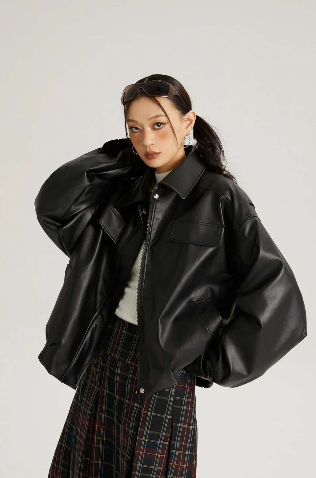 Faux Leather Oversized Zip Jacket - Image 10