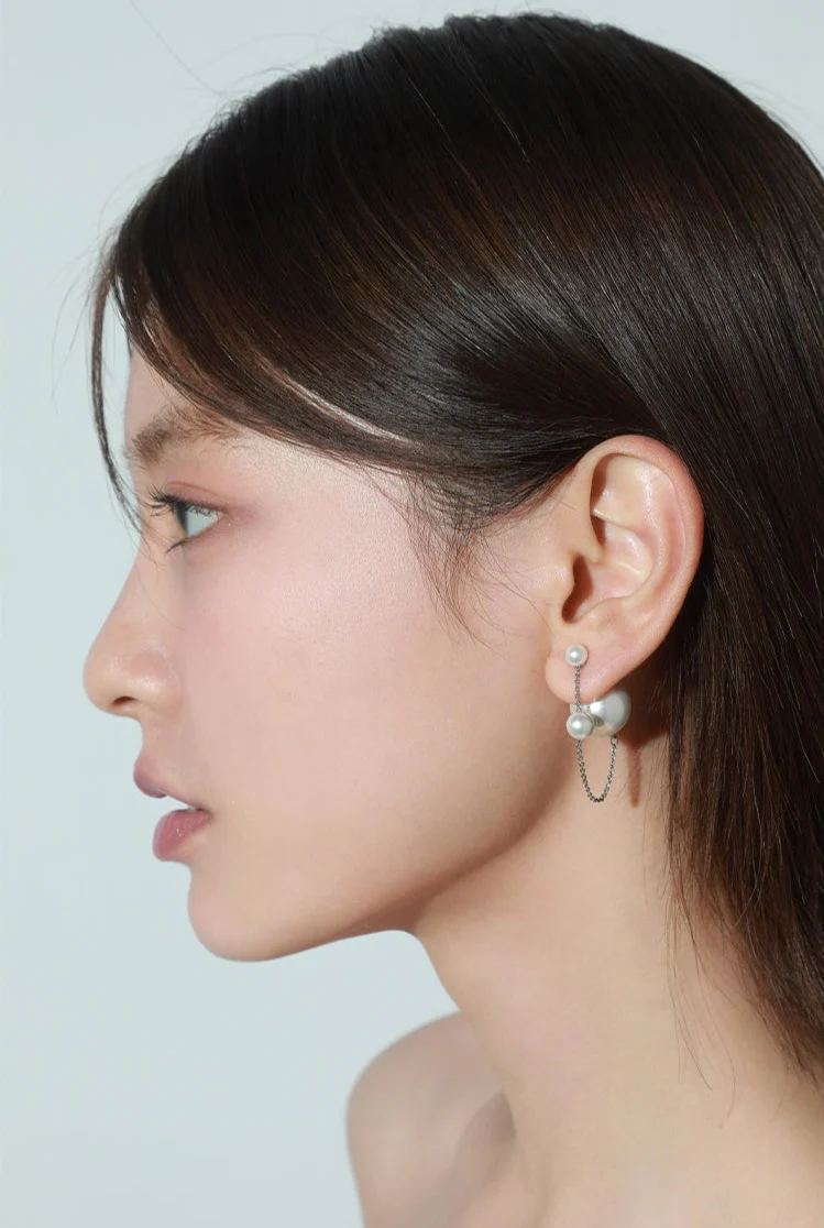 Faux Pearl with Link Chain Earrings - Image 4