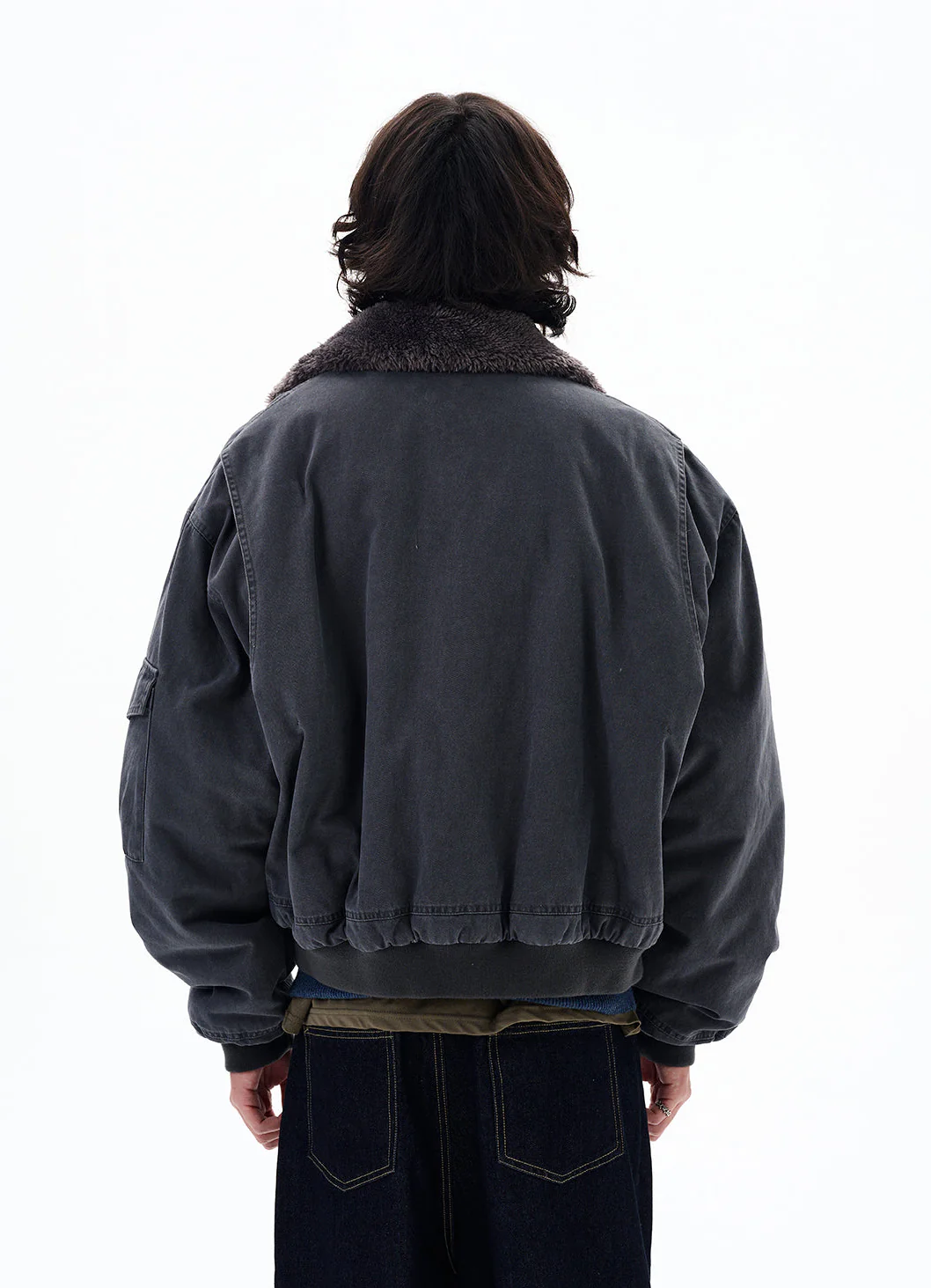 Faux Shearling Collar Worker Bomber Jacket - Image 6