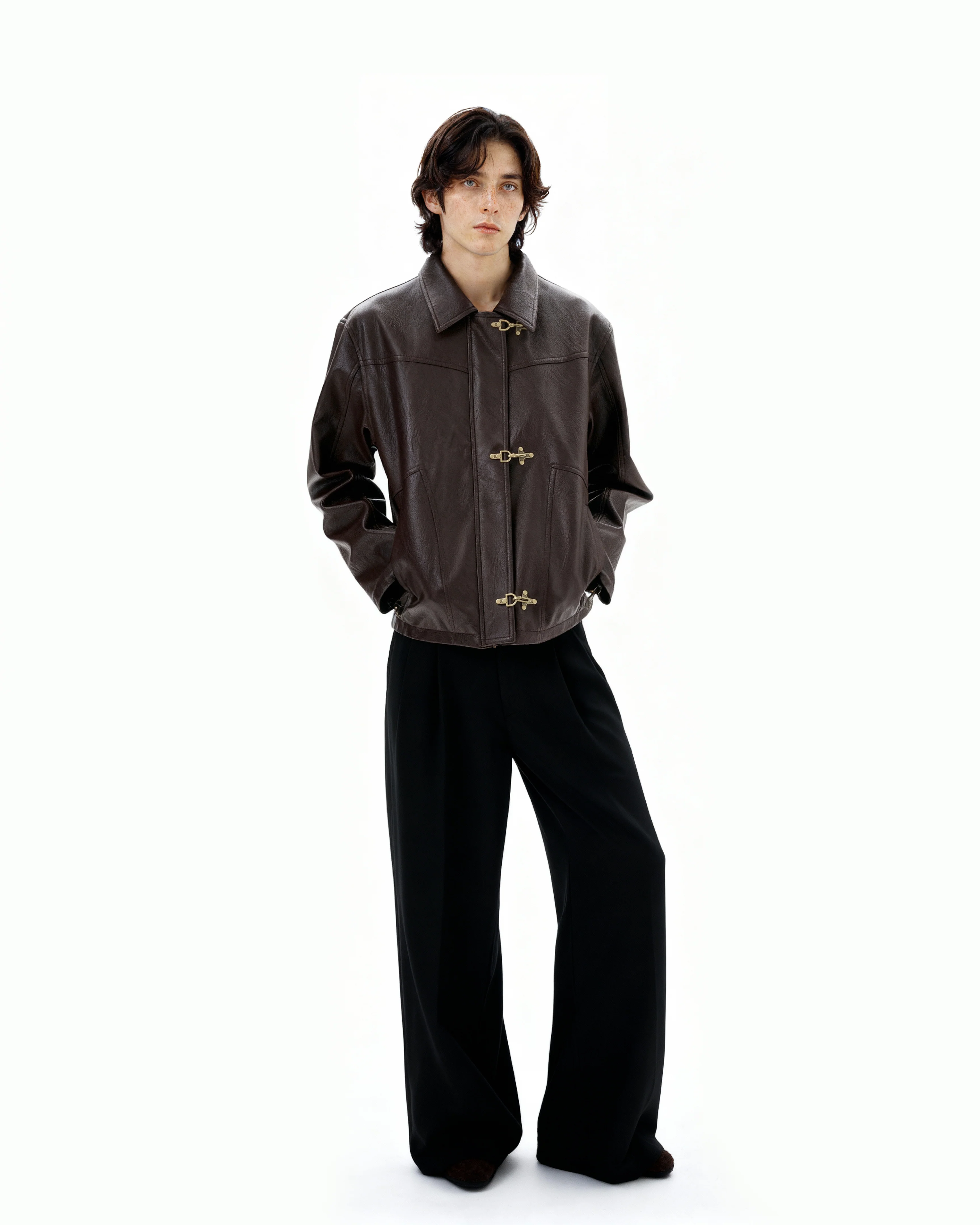 Fireman Buckle Mid-Crop Faux Leather Jacket - Image 3