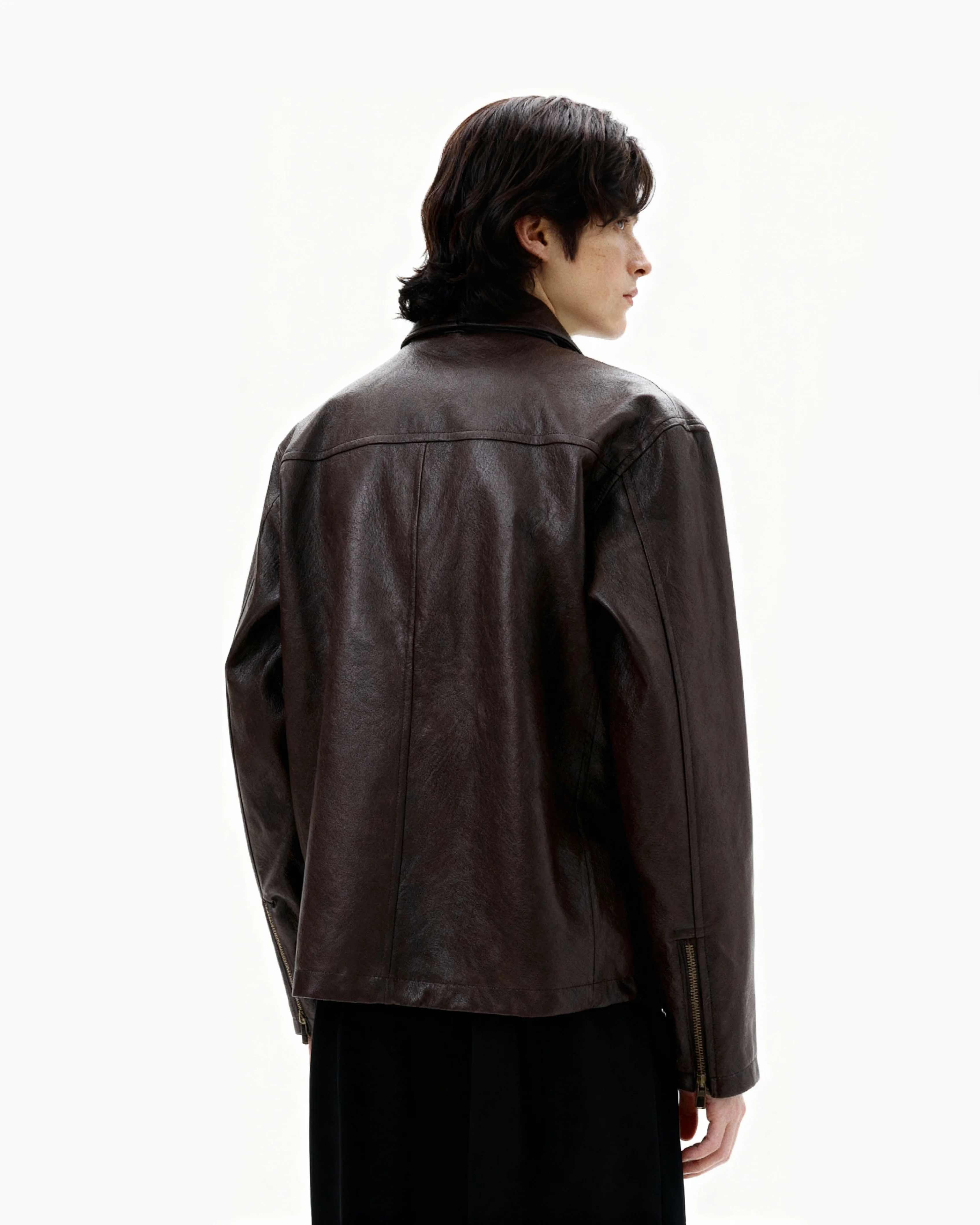 Fireman Buckle Mid-Crop Faux Leather Jacket - Image 7