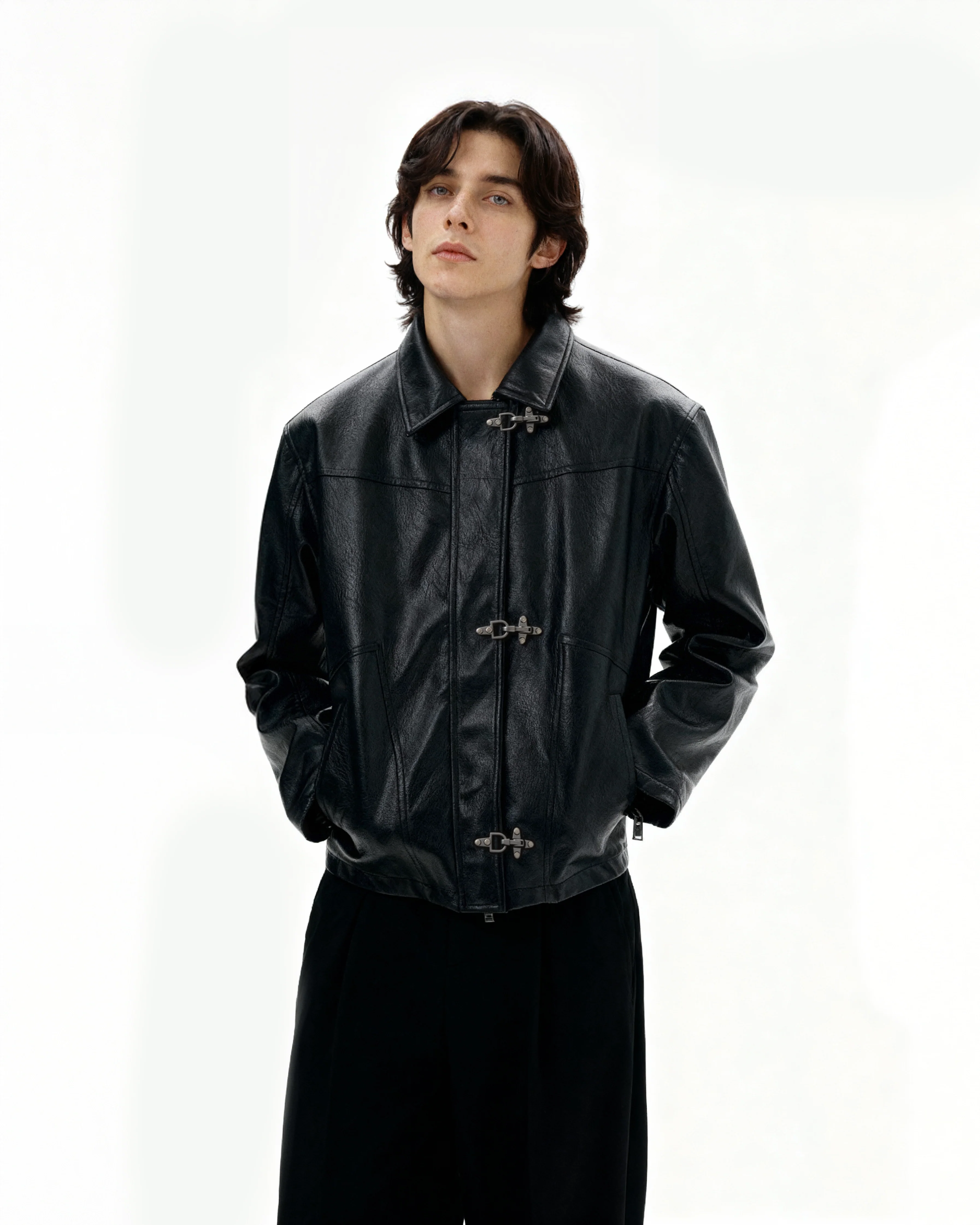 Fireman Buckle Mid-Crop Faux Leather Jacket - Image 9