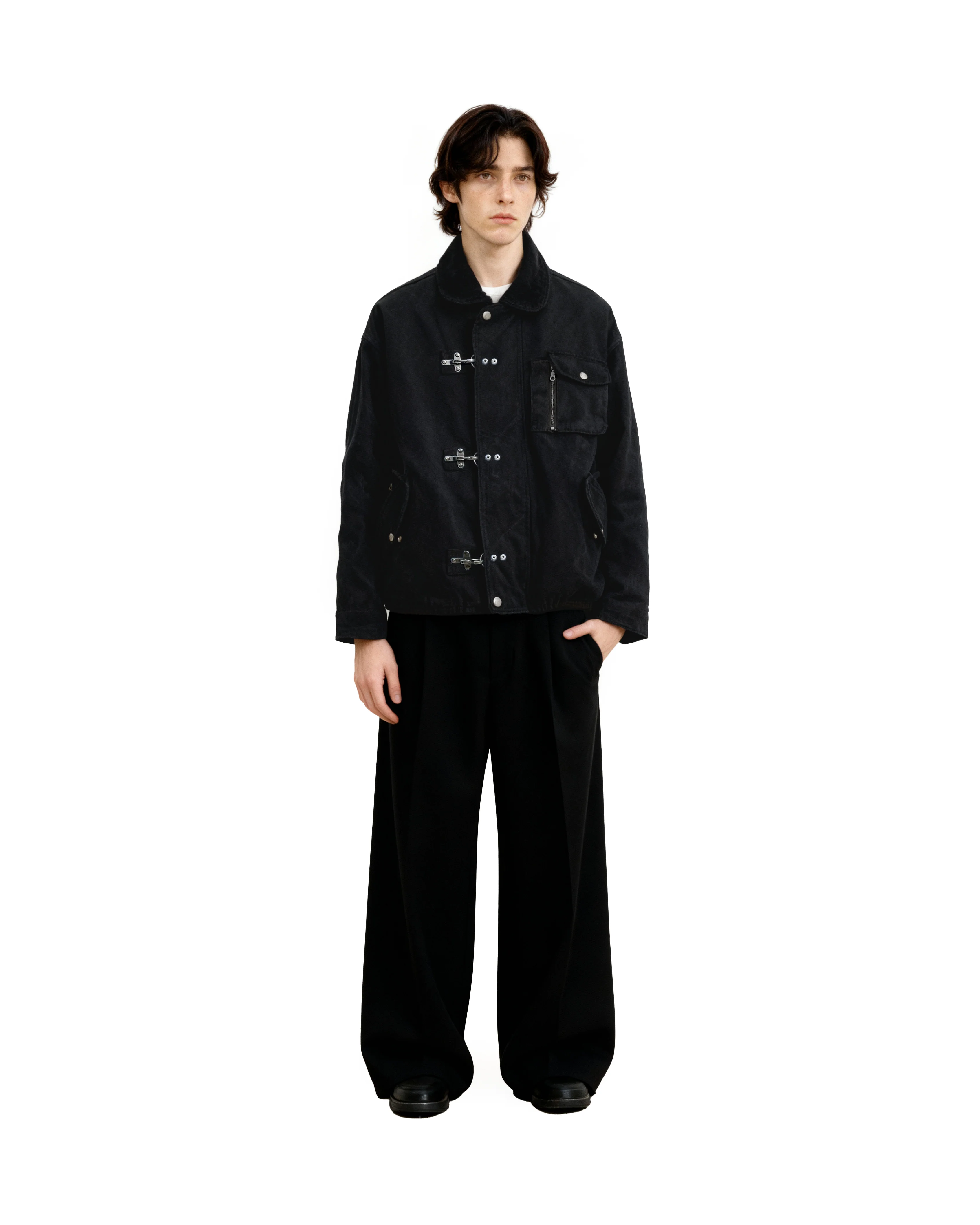 Fireman Clasp Worker Denim Jacket with Patch Pockets - Image 14