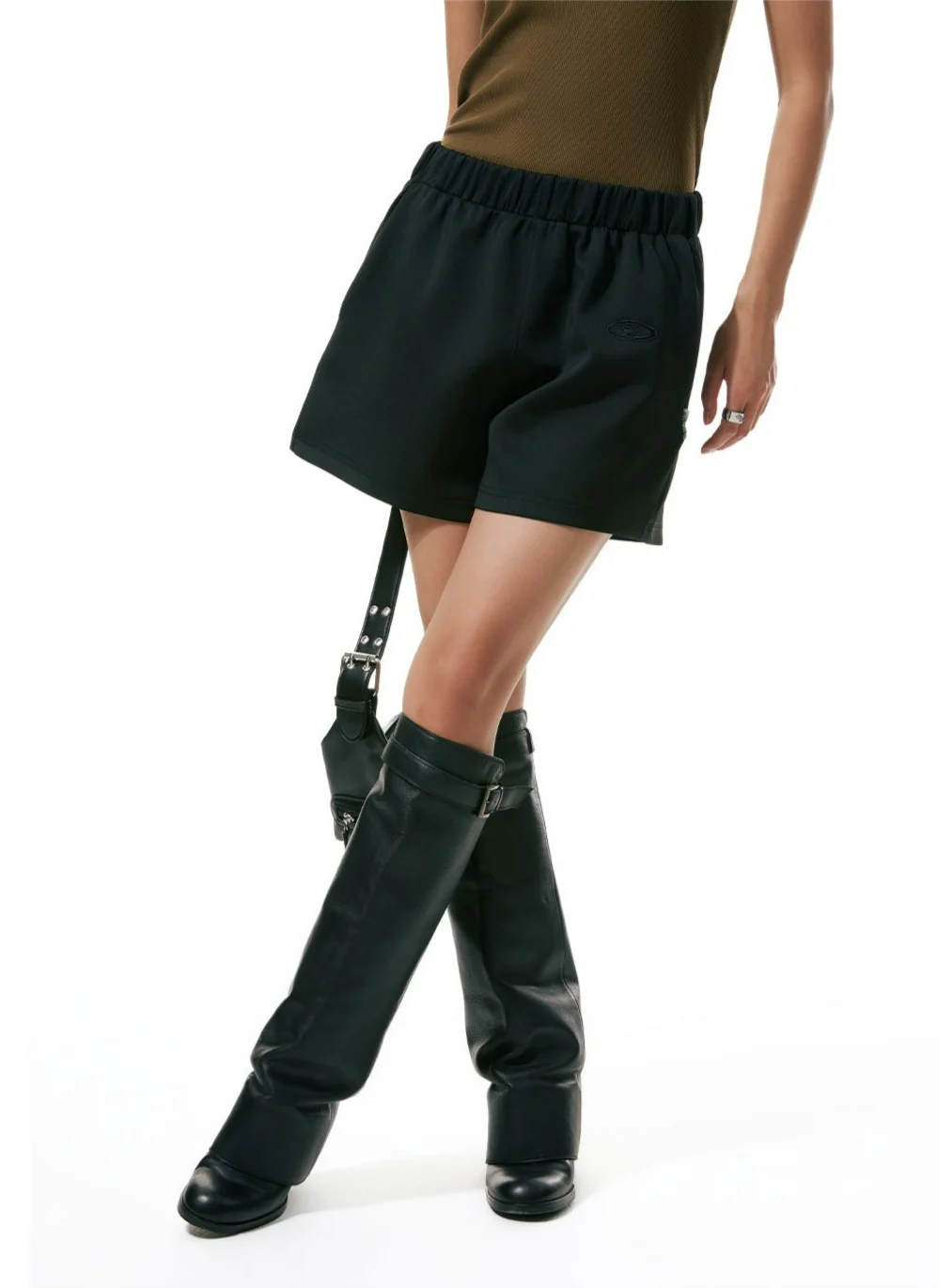 Flare Embroidered Elastic Waistband Sweatpant Shorts - Image 3