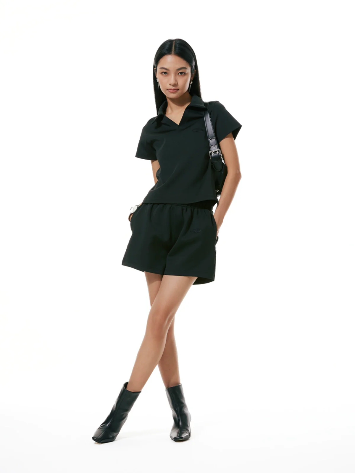 Flare Embroidered Elastic Waistband Sweatpant Shorts - Image 9