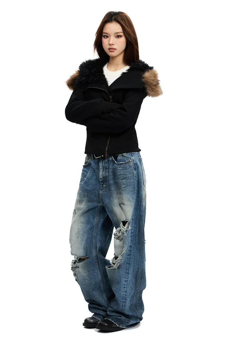 Fleece-Lined Hooded Jacket with Faux Fur Trim - Image 12