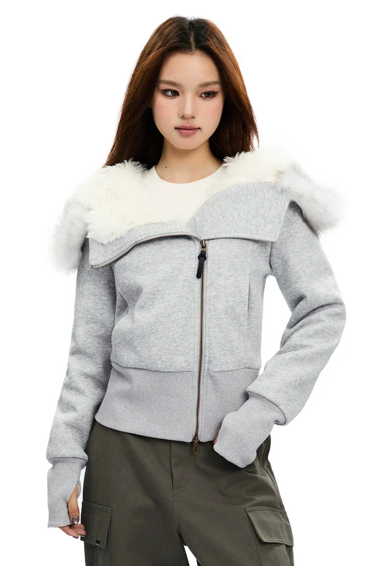 Fleece-Lined Hooded Jacket with Faux Fur Trim - Image 3