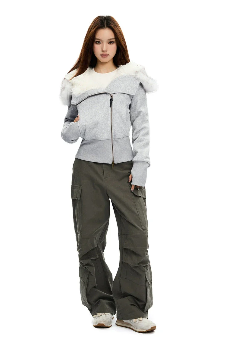 Fleece-Lined Hooded Jacket with Faux Fur Trim - Image 6