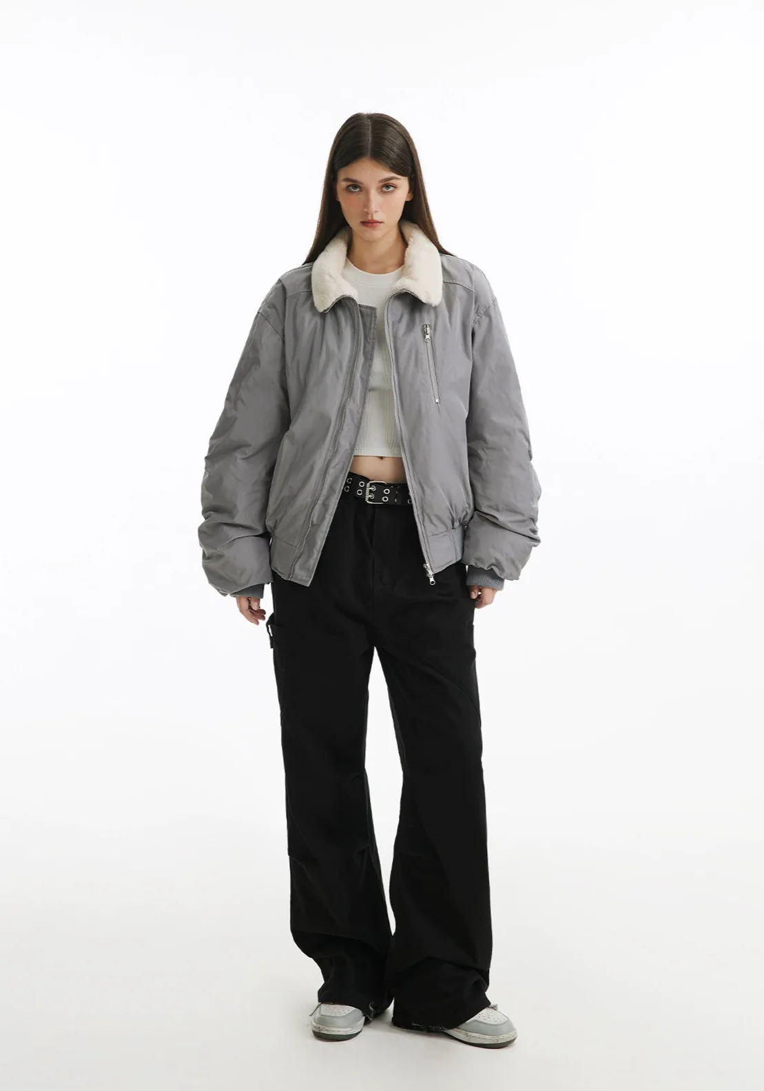 Fleece Lined Oversized Puffer Jacket with Zip Pocket Detail - Image 5