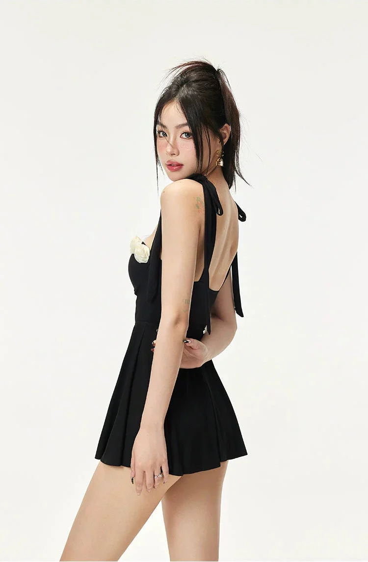 Floral Accent Skater Skirt One-Piece Swimsuit - Image 5