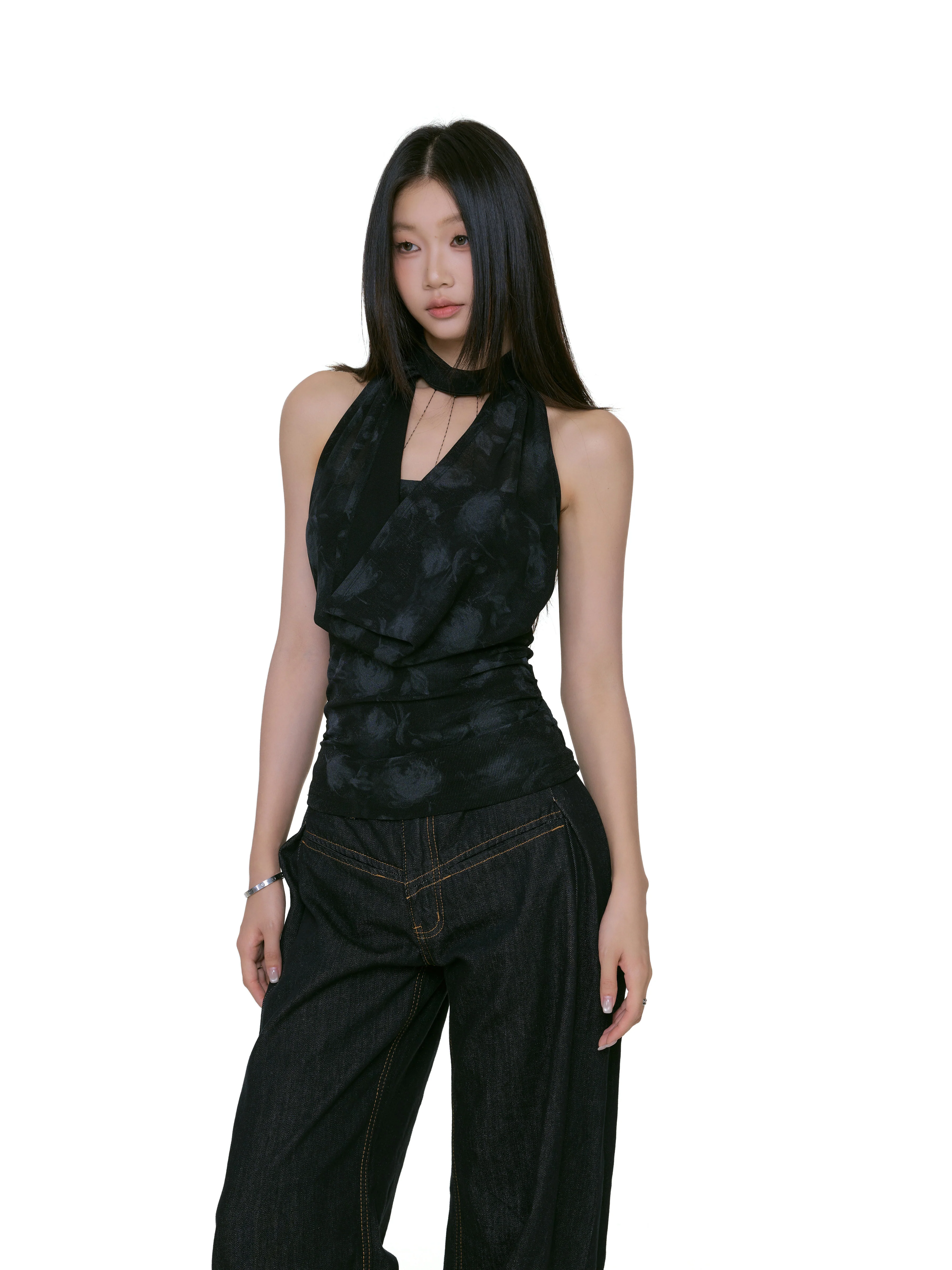 Floral Print Halter Cowl Neck Sleeveless Top - Image 2
