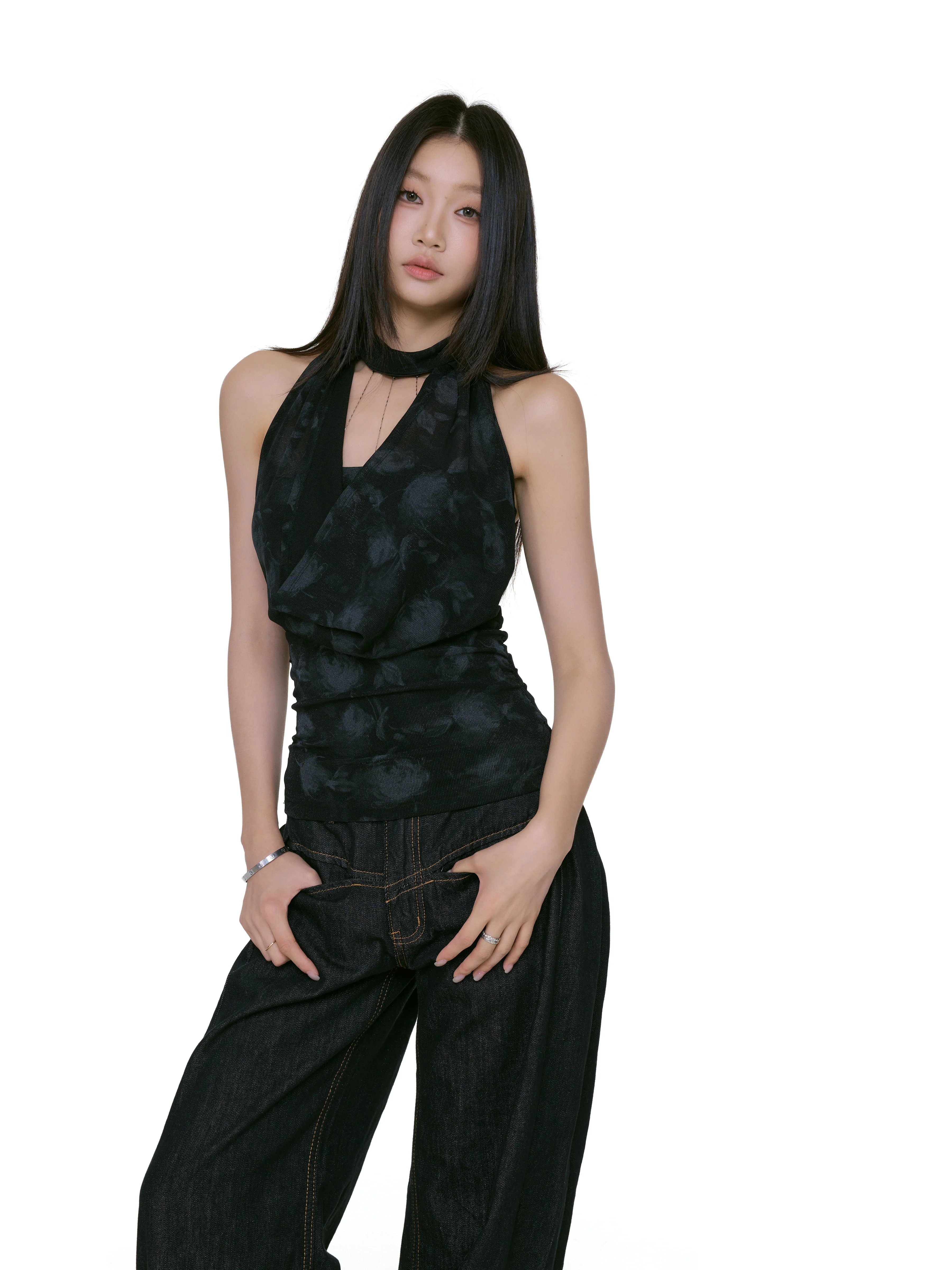 Floral Print Halter Cowl Neck Sleeveless Top - Image 3