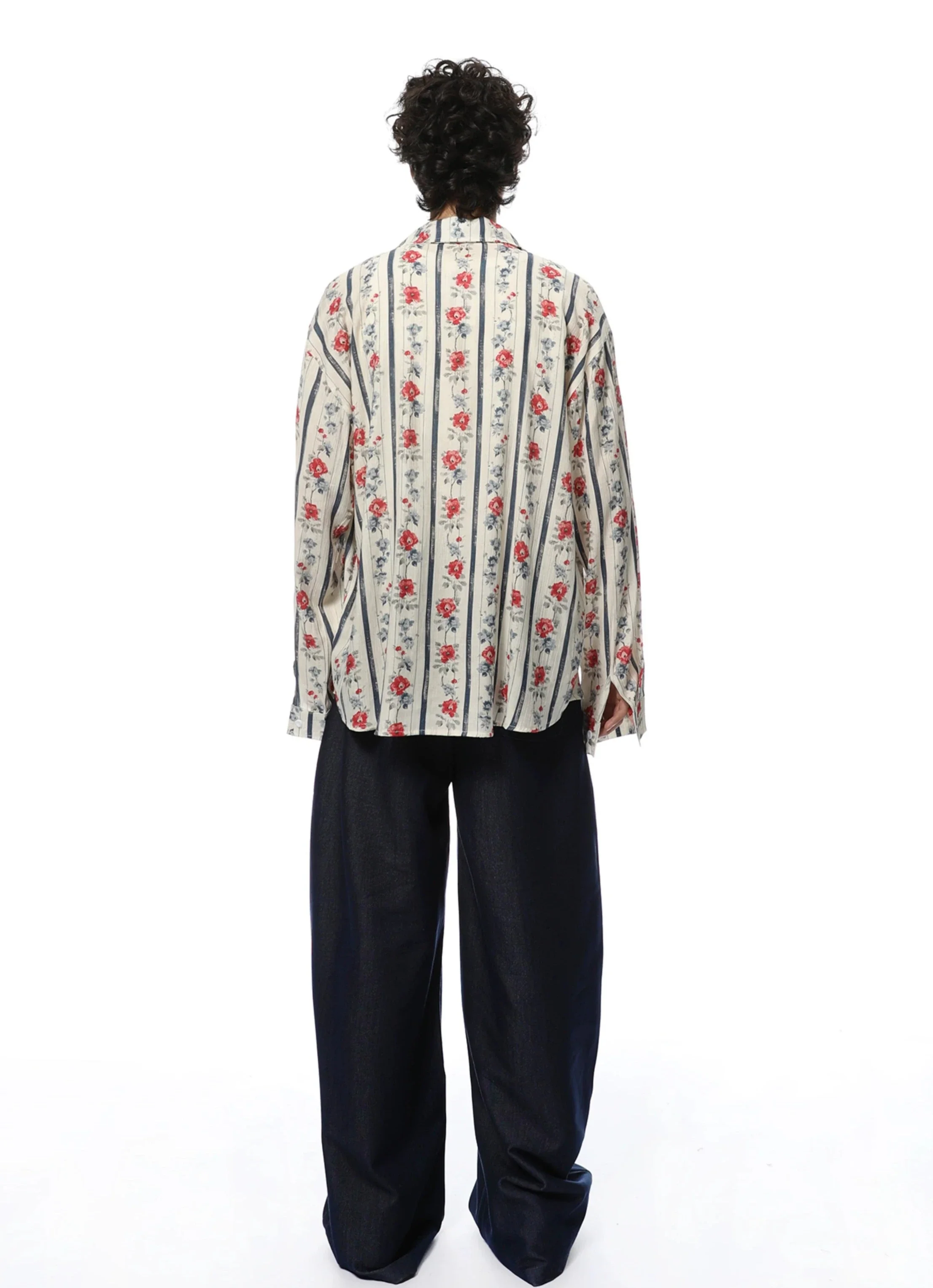 Floral Stripe Print Oversized Button-Up Shirt - Image 9
