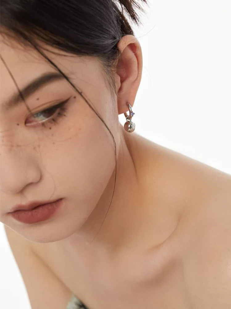 Flower Stud Earrings with Ball Drop - Image 3