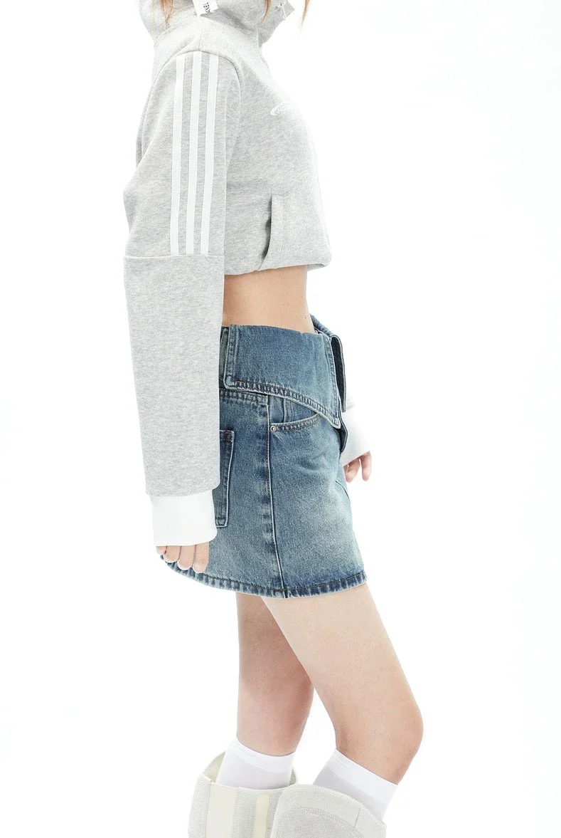 Fold Over Waist Faded Denim Mini Skirt - Image 4