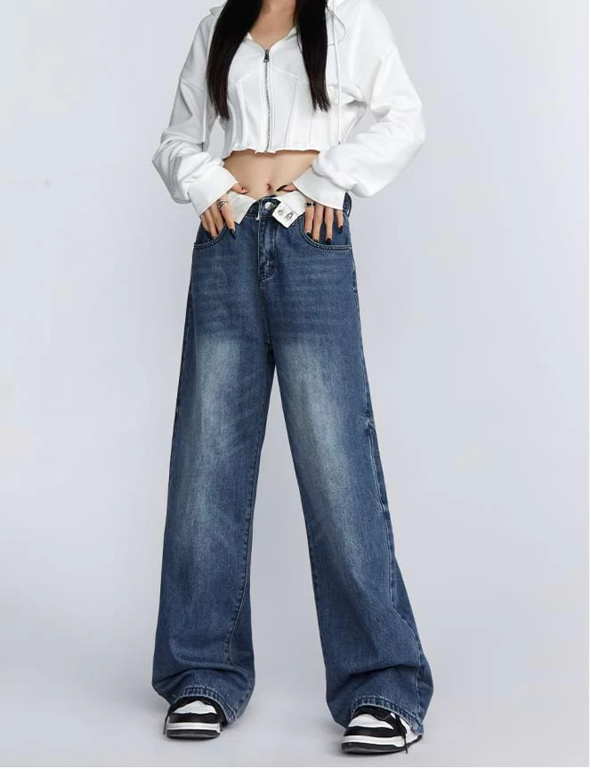 Fold-Over Waist Jeans - Image 2