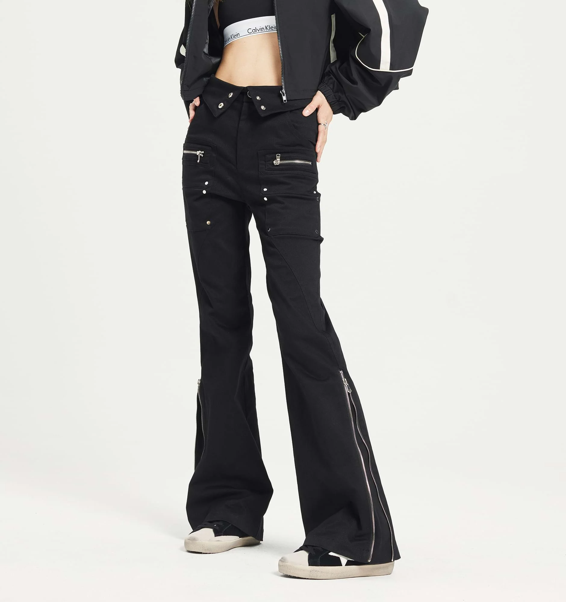 Fold Over Waist Side Zip Pants - Image 2