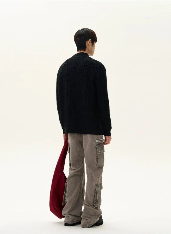 Fuzzy Ribbed Trim Mock Neck Zip Jacket - Image 16