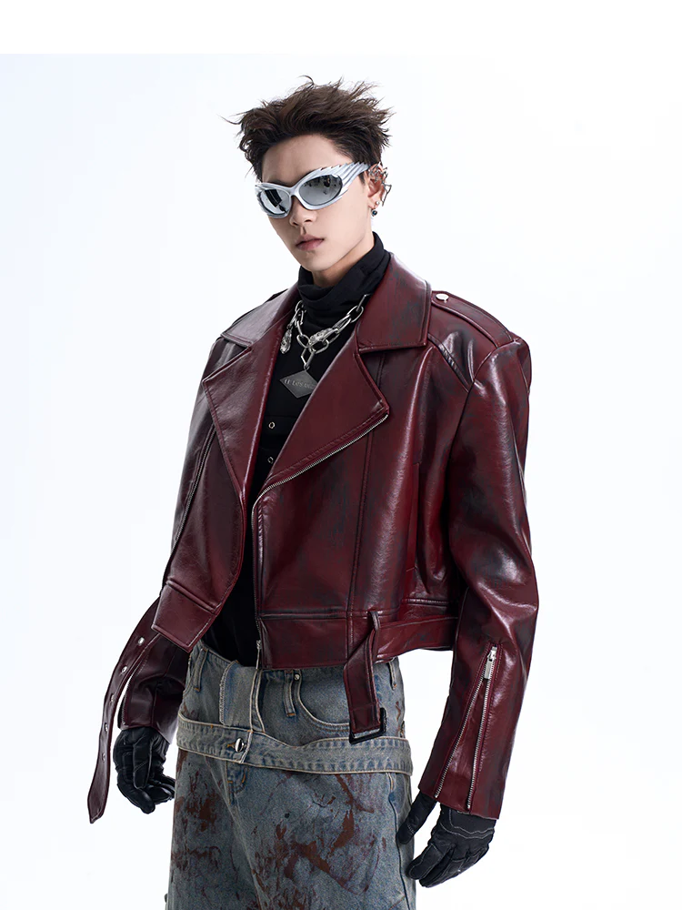 Gothic Paint Smudge Faux Leather Motorcycle Jacket - Image 7