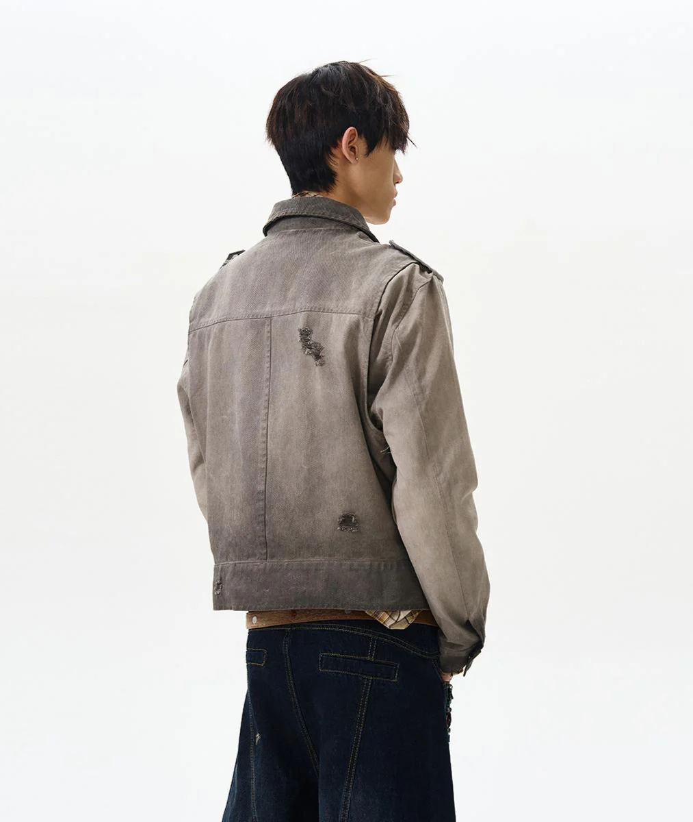 Gradient-Wash Faded Denim Biker Jacket - Image 4