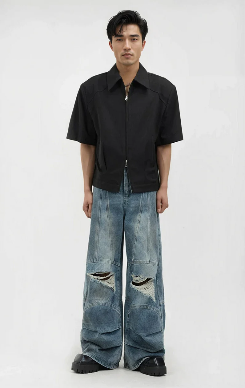 Half Sleeve Zip-Front Collared Shirt - Image 14