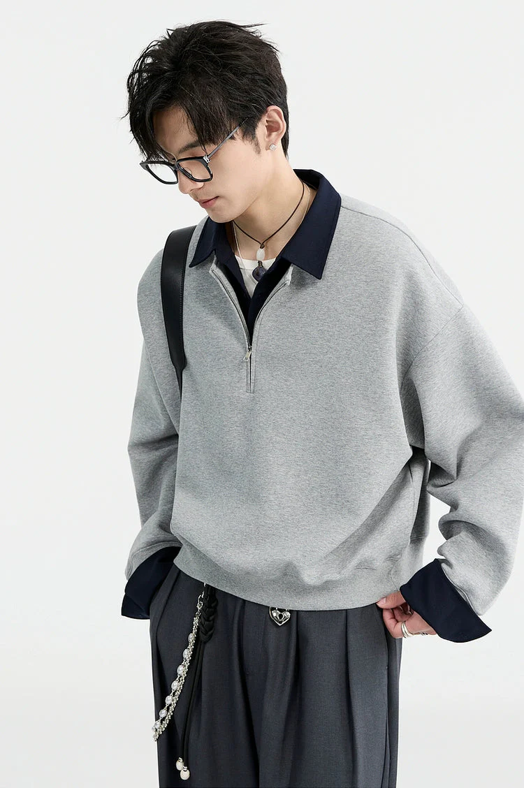 Half Zip Mock Two-Piece Layered Pullover Sweatshirt - Image 8
