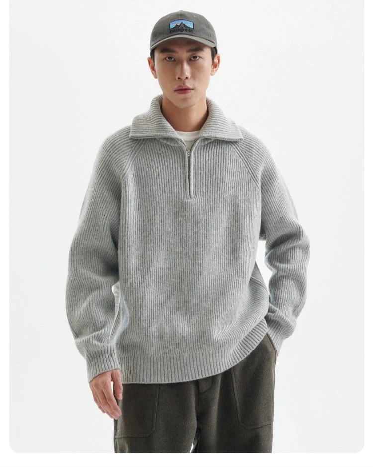 Half-Zip Ribbed Knit Pullover Sweater - Image 8
