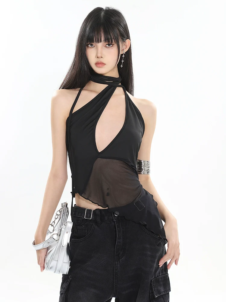 Halter Neck Cutout Top with Wraparound Scarf Detail - Image 3