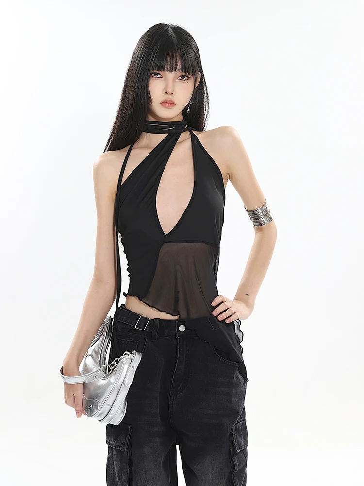 Halter Neck Cutout Top with Wraparound Scarf Detail - Image 4