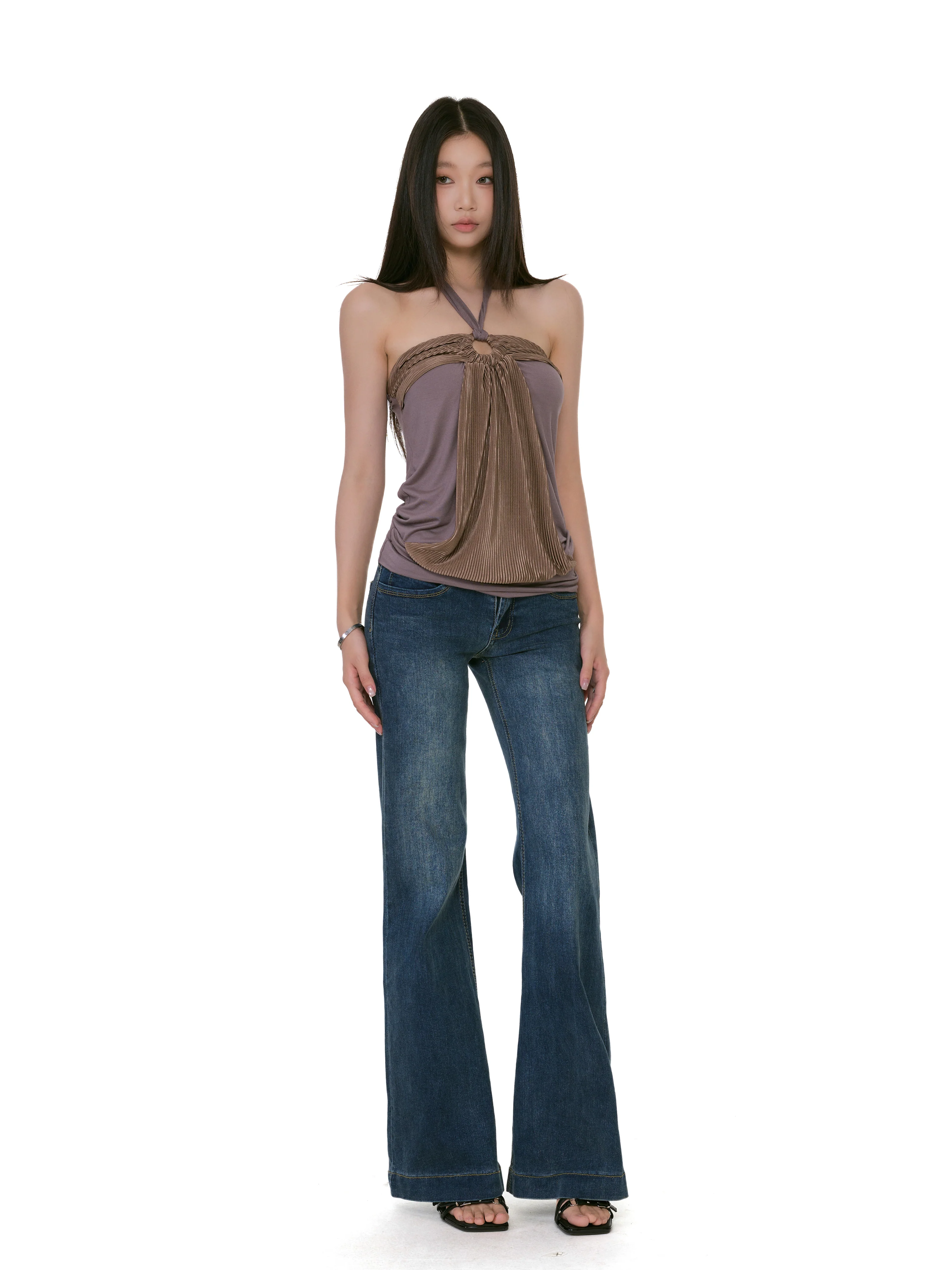 Halter Neck Pleated Ring Detail Draped Top - Image 10