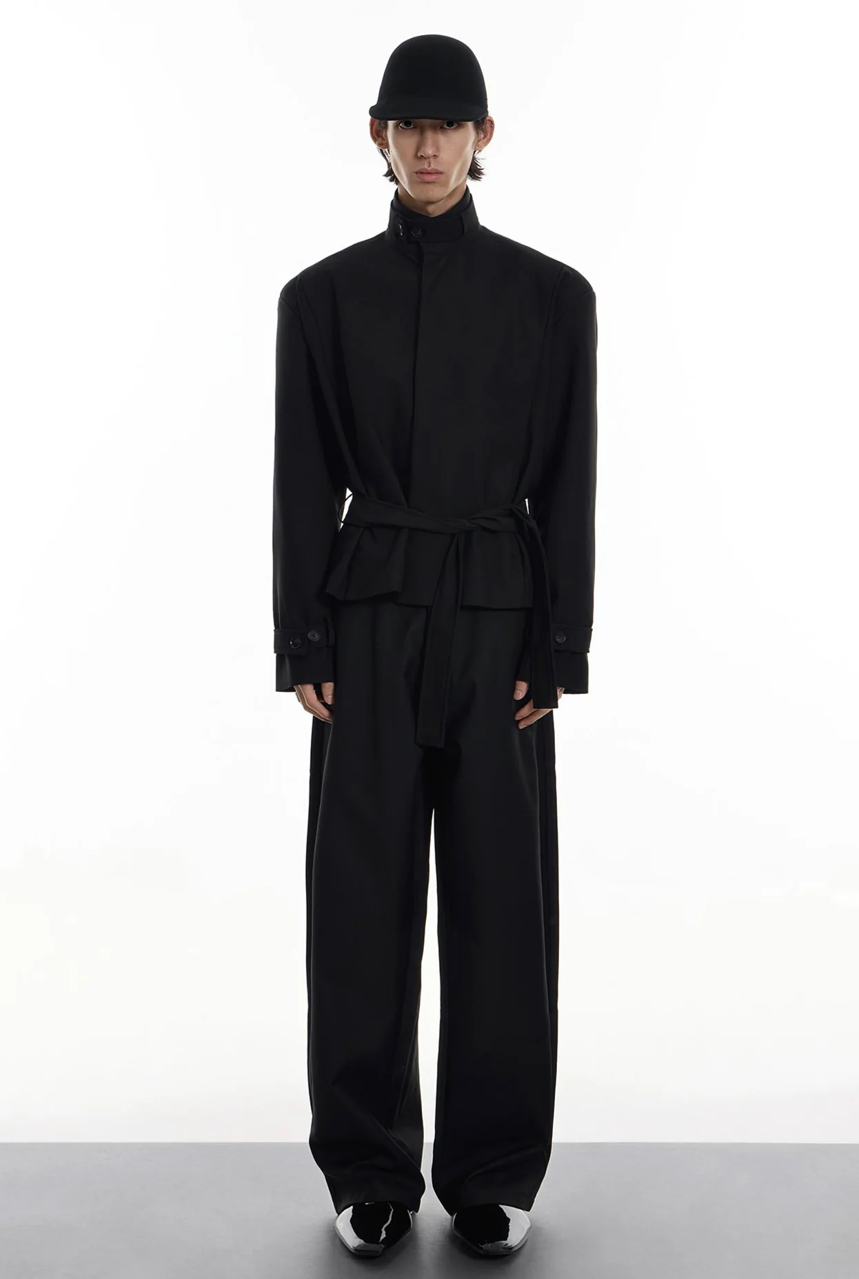 High Collar Button Cuff Belted Wrap Jacket - Image 6