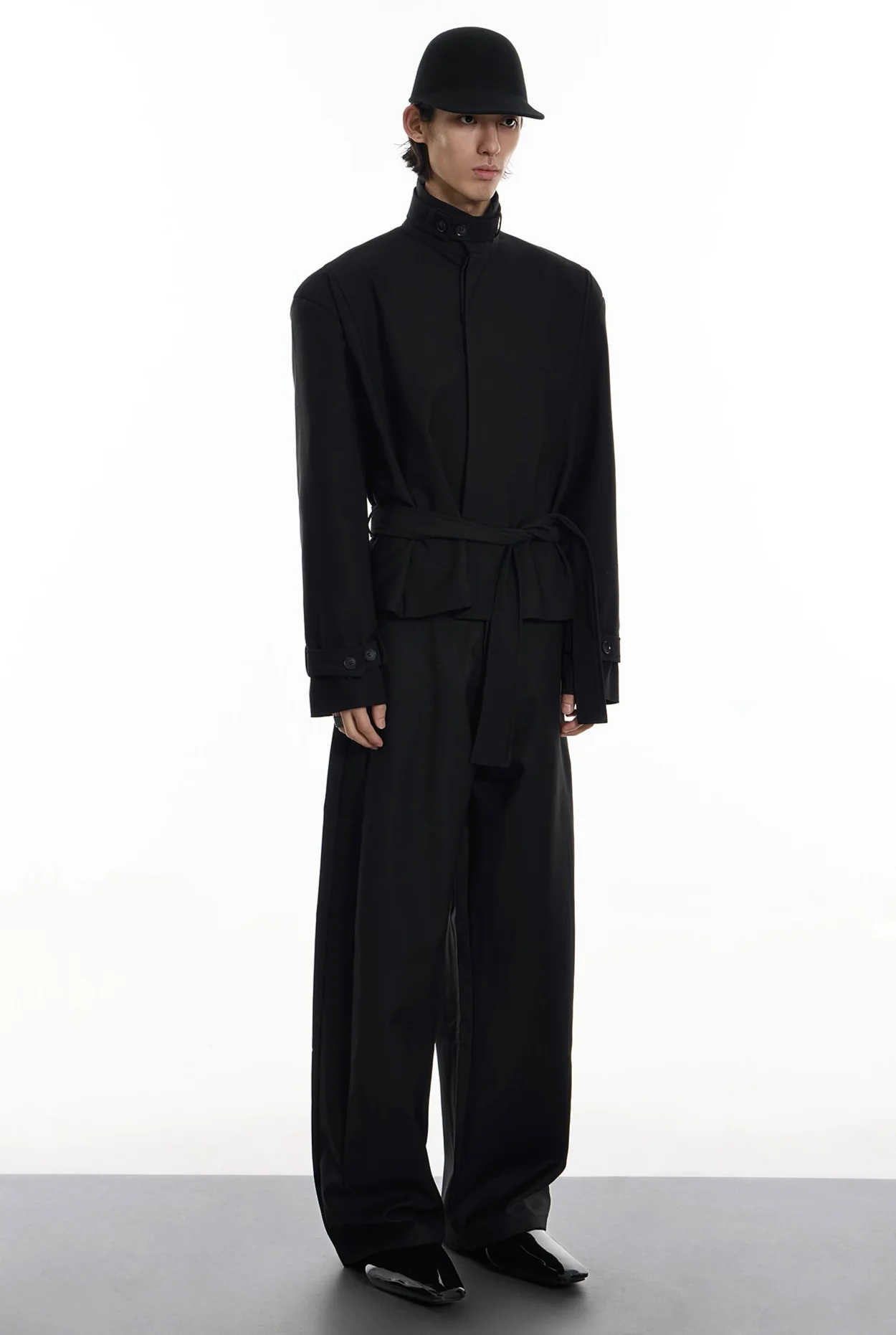 High Collar Button Cuff Belted Wrap Jacket - Image 7