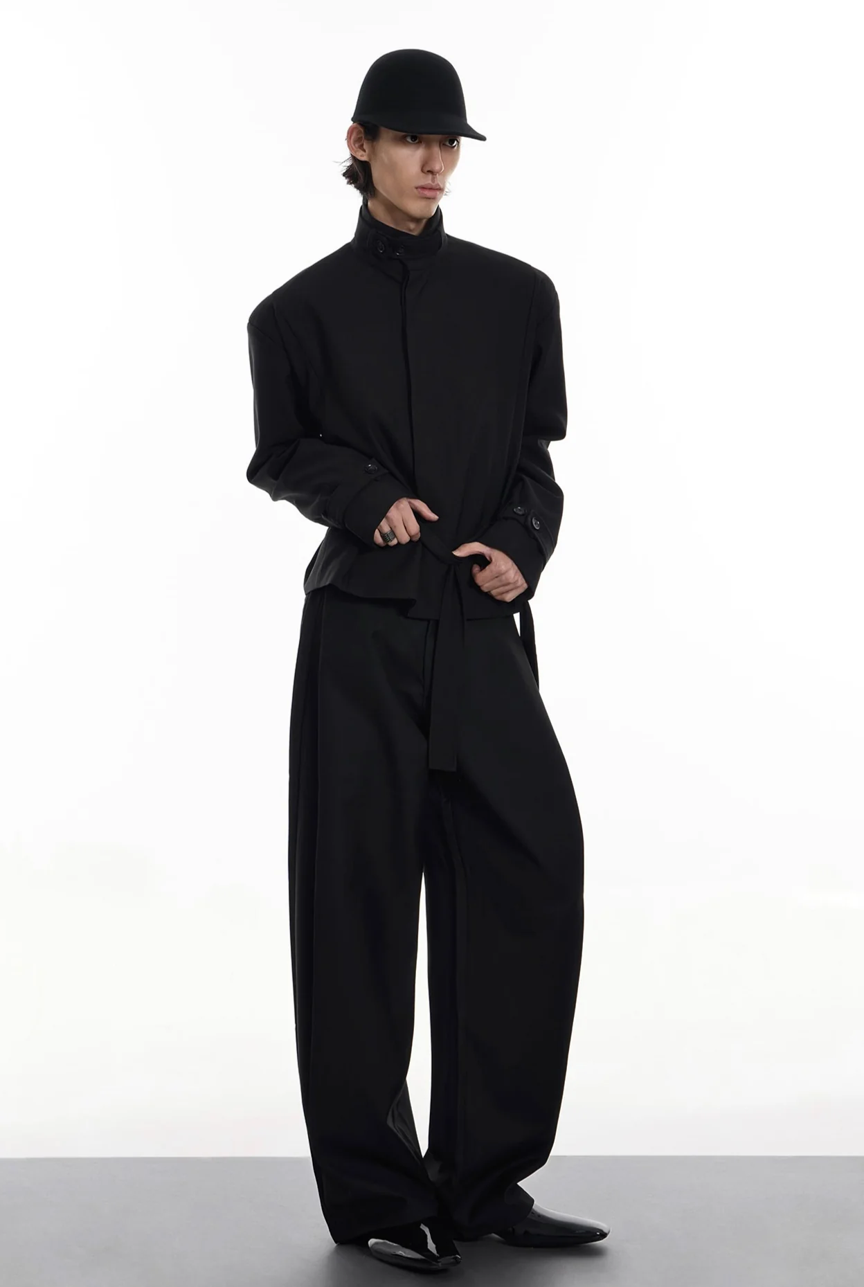 High Collar Button Cuff Belted Wrap Jacket - Image 8