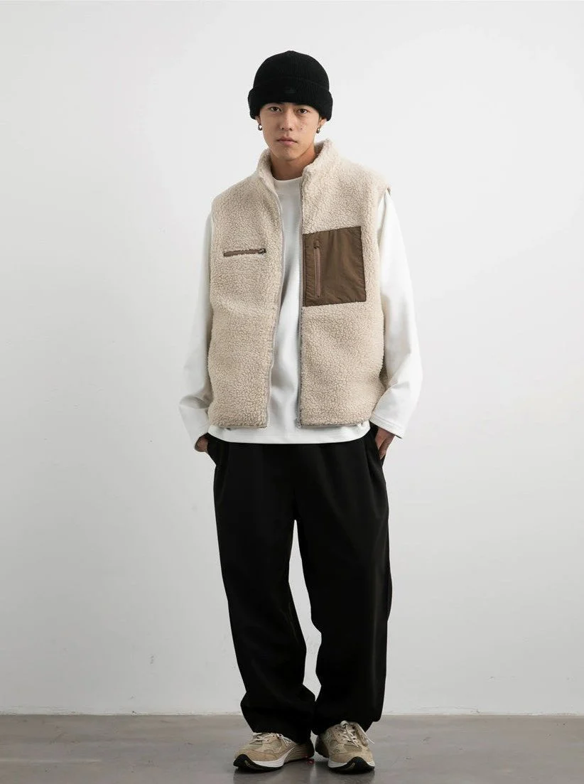 High Collar Shearling Vest with Zip Pockets - Image 5