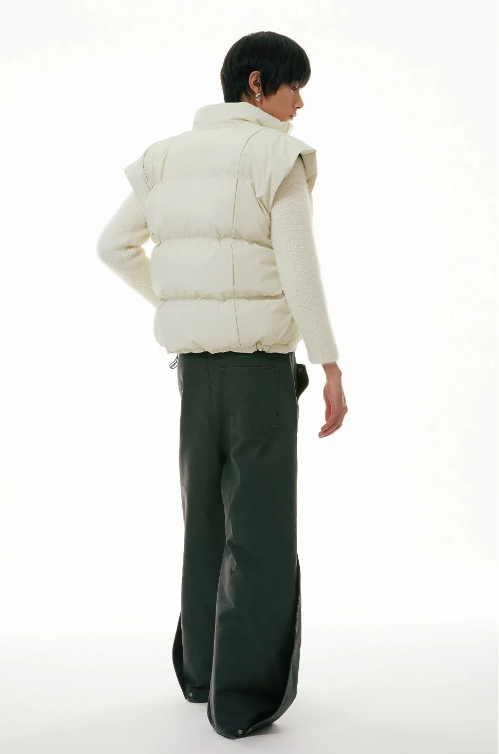 High Collar Taper-Fit Puffer Zip Vest - Image 9