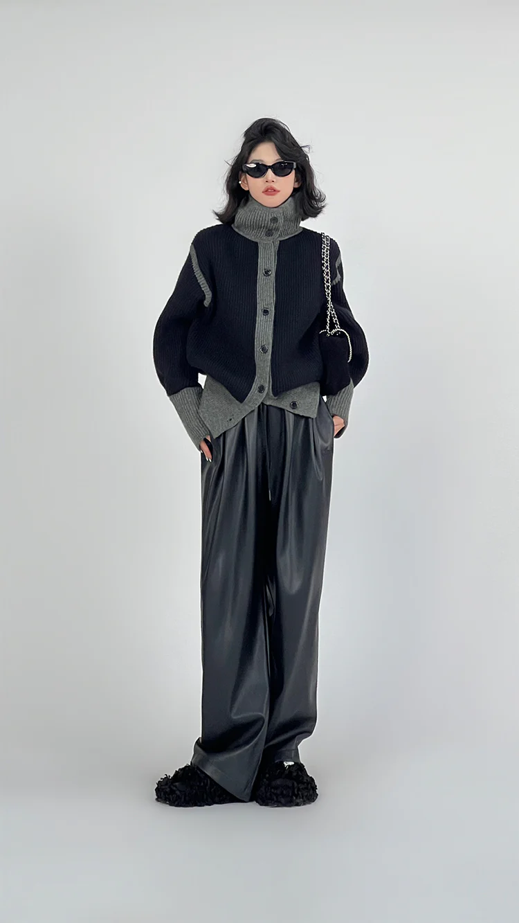 High Neck Contrast Trim Cardigan - Image 4