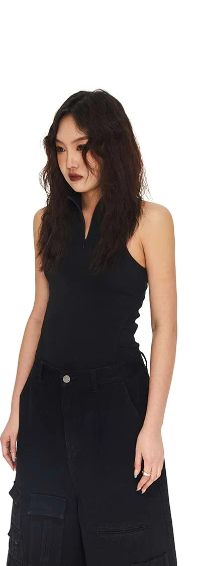 High-Neck Cutout Zip Vest Top - Image 3