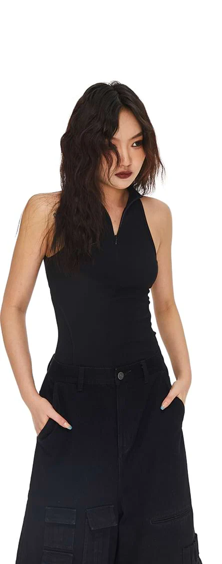 High-Neck Cutout Zip Vest Top - Image 4