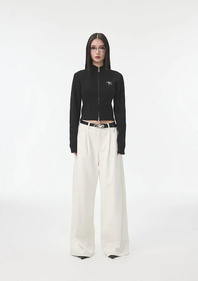 High Neck Double Zip Skinny Crop Top - Image 10