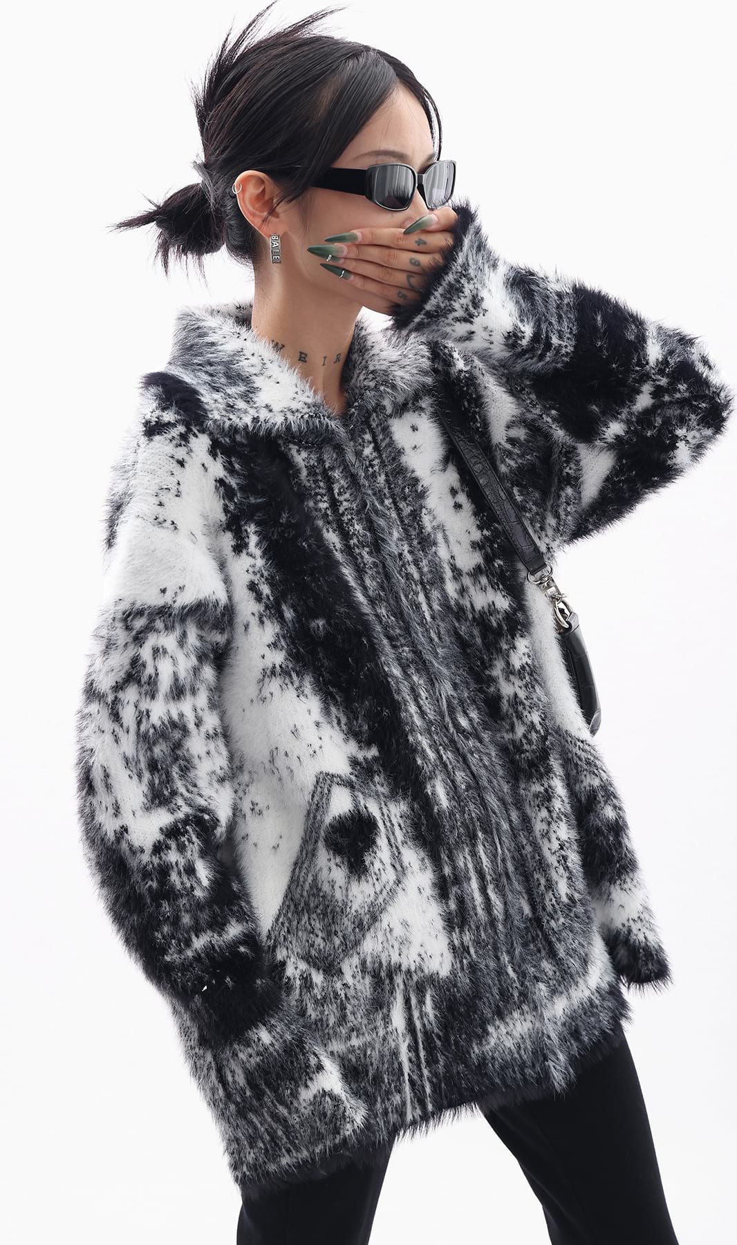 High Neck Faux Fur Zip Up Jacket - Image 3