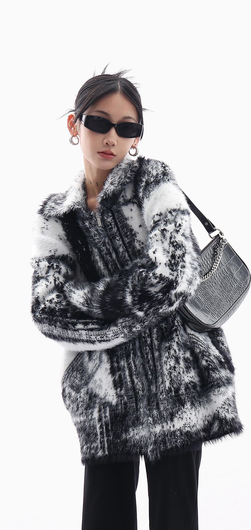 High Neck Faux Fur Zip Up Jacket - Image 6